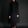 raw leather jacket,slim back slit long skirt