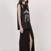 sad girl isis sleeveless t-shirt,front slit jeans skirt